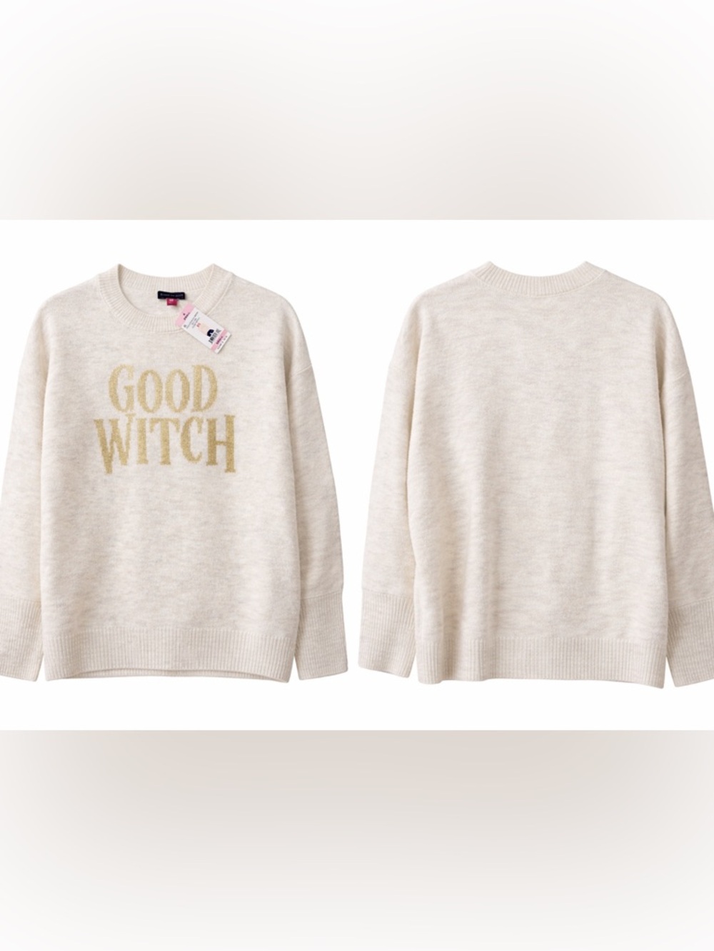 Vince Camuto Good Witch Sweater Small Oversized Cream Gold Graphic Cozy NWT $79 - Picture 2 of 3